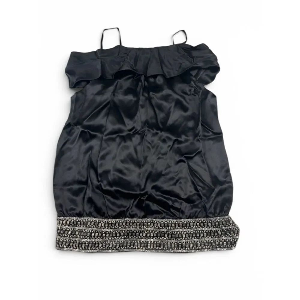 Antonio Melani Black Satin Strappy Tank Top Beaded Glam Evening Wear Comfort 2